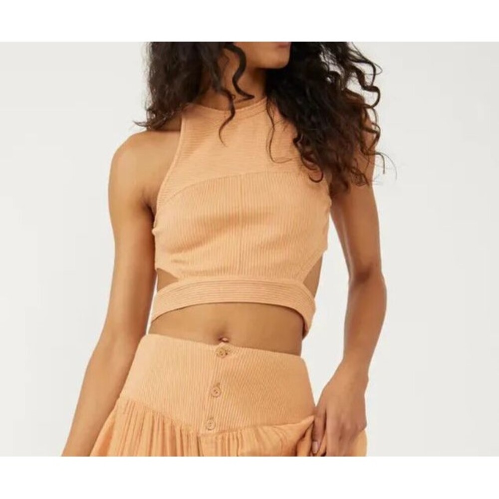 Free People Frances Cropped Tank Blouse Top Ribbed Sleeveless Cutout L 233505